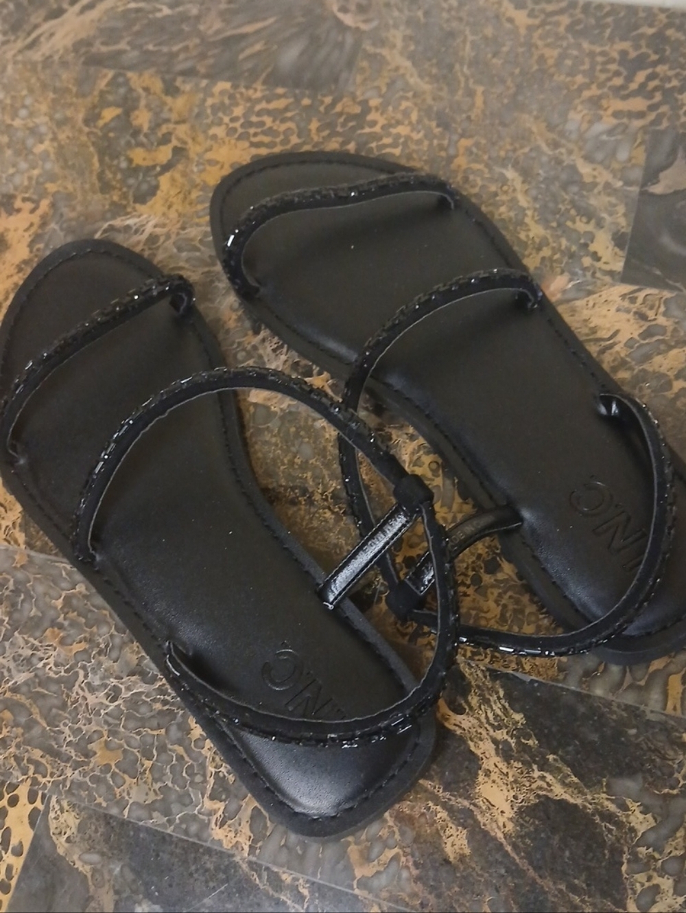 Black Beaded Strappy Women's Sandals